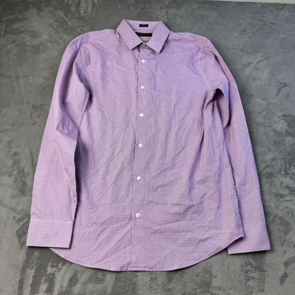 Fairlane‎ & Sons Shirt Mens Medium Tall Wrinkle Free Check Button Down Casual